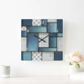 カッコいい模擬ブルーデニム生地 スクエア壁時計 (ホーム)