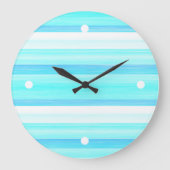 カッコいい海ブルーアクアターコイズ水彩ストライプ ラージ壁時計 (正面)