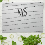 カッコいい灰色の白い黒の有刺線パターンのモノグラム キッチンタオル (折り畳み)