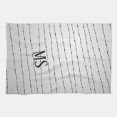 カッコいい灰色の白い黒の有刺線パターンのモノグラム キッチンタオル (横)