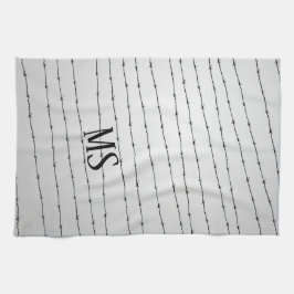 カッコいい灰色の白い黒の有刺線パターンのモノグラム キッチンタオル