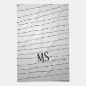 カッコいい灰色の白い黒の有刺線パターンのモノグラム キッチンタオル (縦)