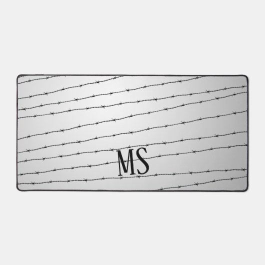 カッコいい灰色の白い黒の有刺線パターンのモノグラム デスクマット (正面)