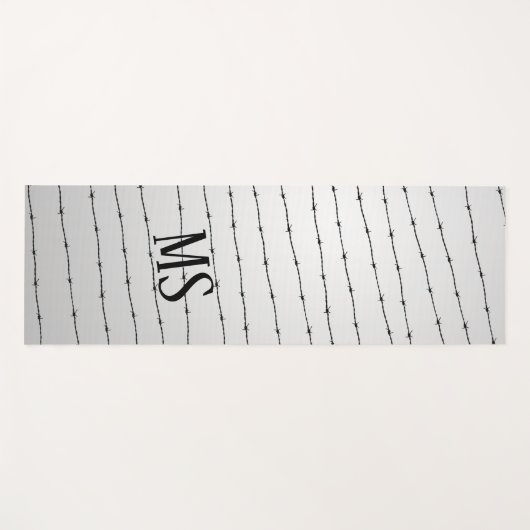 カッコいい灰色の白い黒の有刺線パターンのモノグラム ヨガマット (正面(横))