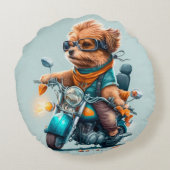 カッコいい犬のバイクもしくは自転車に乗る人は自転車を運転かわいい丸い枕 ラウンドクッション (裏面)