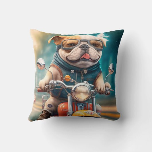 カッコいい犬のバイクもしくは自転車に乗る人バイクの可愛い装飾用クッション クッション (裏面)