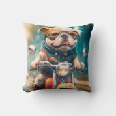 カッコいい犬のバイクもしくは自転車に乗る人バイクの可愛い装飾用クッション クッション (正面)