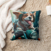 カッコいい犬のバイクもしくは自転車に乗る人バイクの可愛い装飾用クッション クッション (ブランケット)