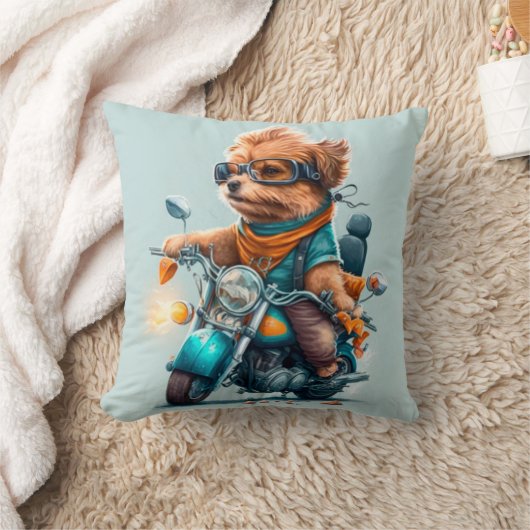 カッコいい犬のバイクもしくは自転車に乗る人バイクの可愛い装飾用クッション クッション (ブランケット)