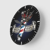 カッコいい理容師ポールとクラウンロゴのパーソナライズ3 ラウンド壁時計 (傾斜)
