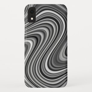 カッコいい白黒シルバーグレイ曲線パターン iPhone XRケース