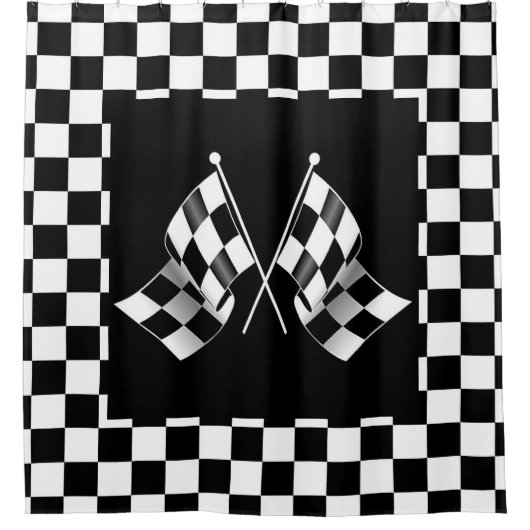 カッコいい白黒旗市松模様に模様 シャワーカーテン (正面)