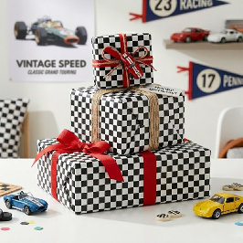 カッコいい白黒旗市松模様に模様 ラッピングペーパー