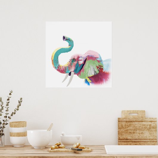 カッコいい素晴らしトレンディー鮮やか象 ポスター (キッチン)