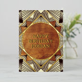 カッコいい素朴男らしレトロパーソナライズされた誕生日 箔招待状 (立ち正面)