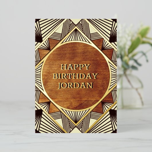 カッコいい素朴男らしレトロパーソナライズされた誕生日 箔招待状 (立ち正面)