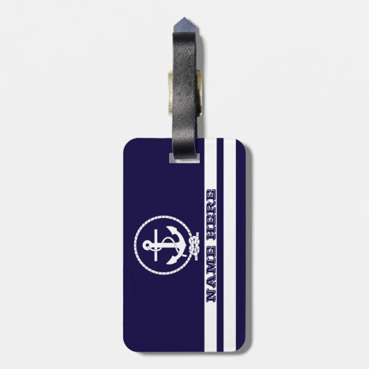 カッコいい航海のストライプいかり ラゲッジタグ (裏面縦)