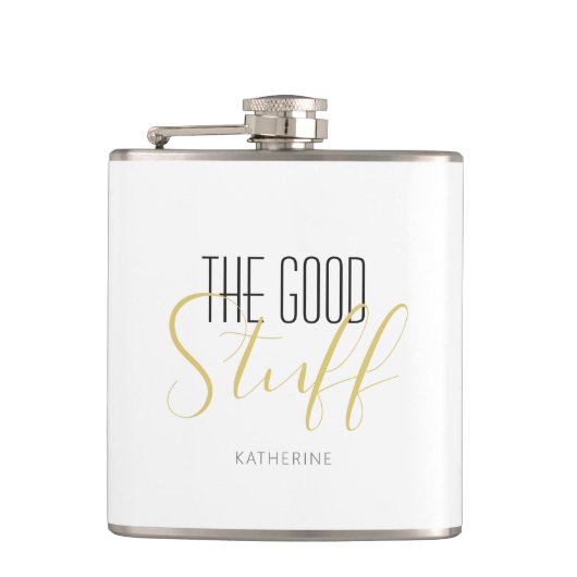 カッコいい良エレガントモダン物金ゴールド黒名 フラスク (正面)