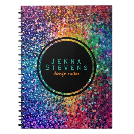 カッコいい色数々のレトログリッターとスパークルスパターン2 ノートブック (正面)