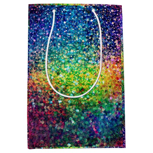 カッコいい色数々のレトログリッターとスパークルスパターン2 ミディアムペーパーバッグ (正面)