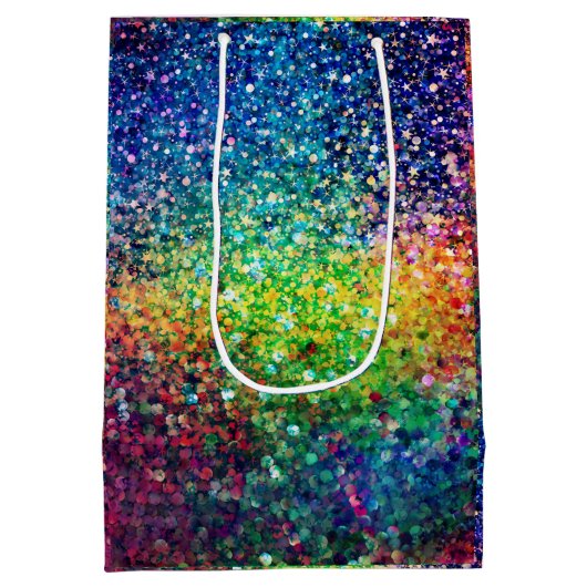 カッコいい色数々のレトログリッターとスパークルスパターン2 ミディアムペーパーバッグ (裏面)