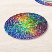 カッコいい色数々のレトログリッターとスパークルスパターン2 ラウンドペーパーコースター (アングル)