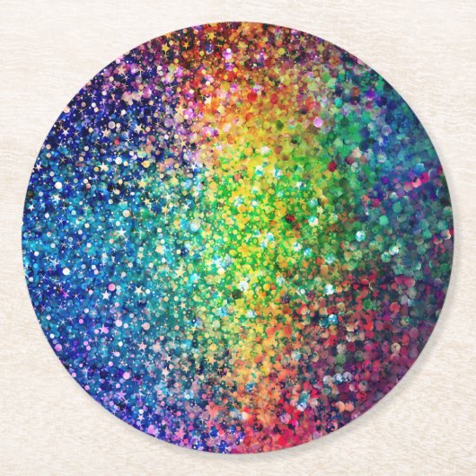 カッコいい色数々のレトログリッターとスパークルスパターン2 ラウンドペーパーコースター (正面)