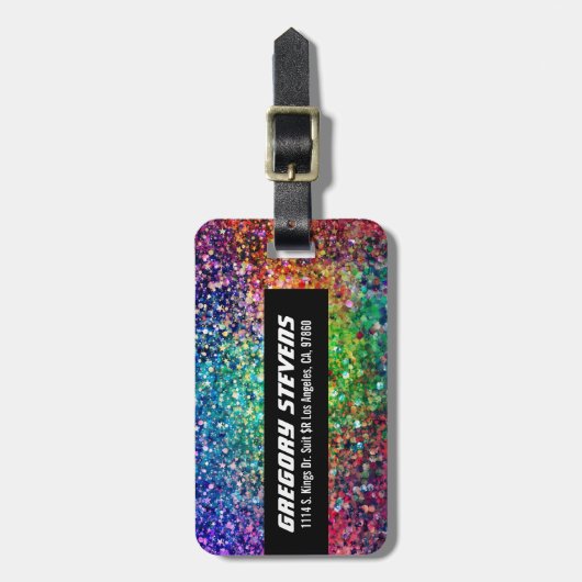 カッコいい色数々のレトログリッターとスパークルスパターン2 ラゲッジタグ (正面縦)