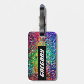 カッコいい色数々のレトログリッターとスパークルスパターン2 ラゲッジタグ (裏面縦)