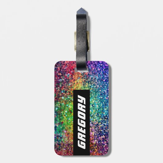 カッコいい色数々のレトログリッターとスパークルスパターン2 ラゲッジタグ (裏面縦)