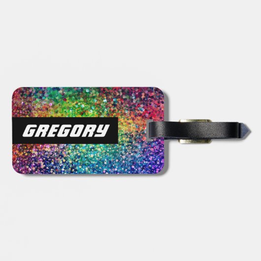 カッコいい色数々のレトログリッターとスパークルスパターン2 ラゲッジタグ (裏面横)