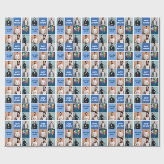 カッコいい誕生日ボーイメンズフォトコラージュパーソナライズされた ラッピングペーパー (フラット)