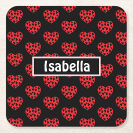 カッコいい赤いハート スクエアペーパーコースター