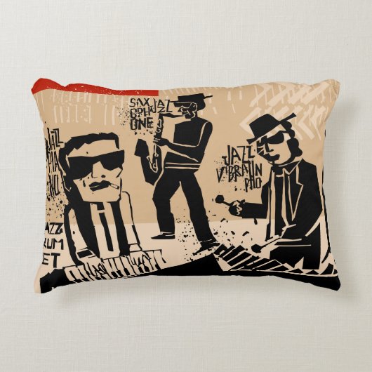 カッコいい遊ヴィンテージ付きジャズバンドポスター アクセントクッション (正面)
