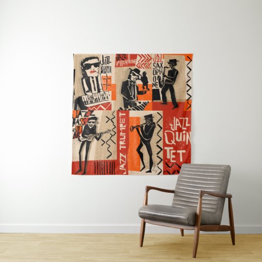 カッコいい遊ヴィンテージ付きジャズバンドポスター タペストリー (インサイチュ)