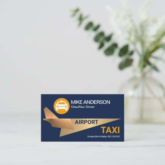 カッコいい金ゴールドロケット飛行機空港タクシー運転手 名刺 (スタンド正面)