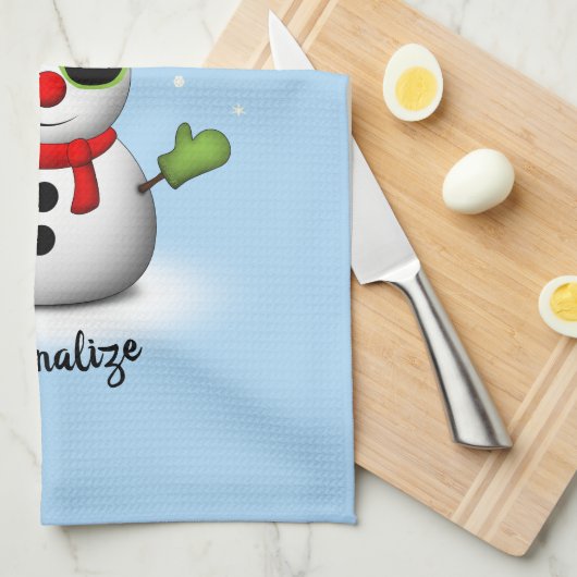 カッコいい雪だるま愛らしいスミルクのクリスマスのパーソナライズ キッチンタオル (四つ折り)