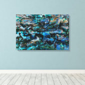 カッコいい青モダン絵を描古い壁グランジデザイン キャンバスプリント (インサイチュ (ウッドフロア))