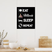 カッコいい食べ眠ビリヤードはワードアートを反復 ポスター (キッチン)