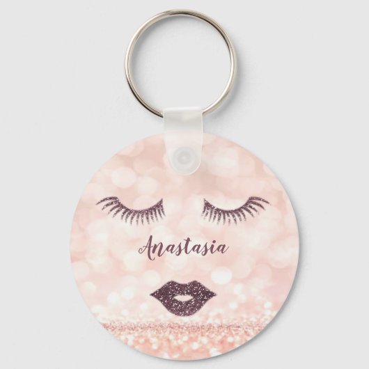 カッコいい驚くべきピンクのスパークリー顔 キーホルダー (正面)
