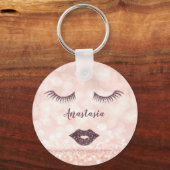 カッコいい驚くべきピンクのスパークリー顔 キーホルダー (正面)