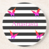 カッコいい驚くべき白黒のストライプバターフライ コースター (正面)