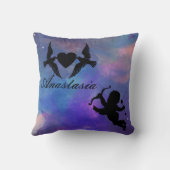 カッコいい驚くべき紫の鳥はハートと可愛い クッション (裏面)