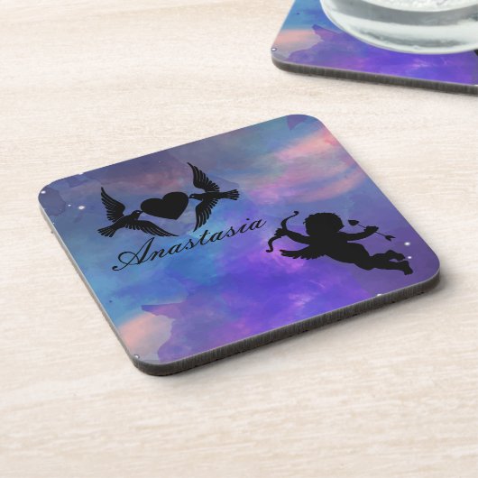 カッコいい驚くべき紫の鳥はハートと可愛い コースター (左側)