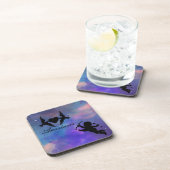 カッコいい驚くべき紫の鳥はハートと可愛い コースター (右側)