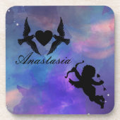 カッコいい驚くべき紫の鳥はハートと可愛い コースター (正面)