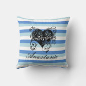 カッコいい驚くべき青いストライプハート クッション (裏面)