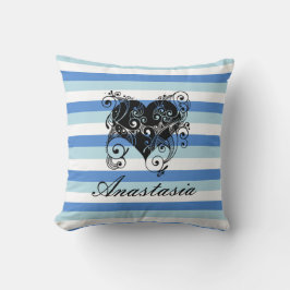 カッコいい驚くべき青いストライプハート クッション