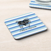 カッコいい驚くべき青いストライプハート コースター (左側)