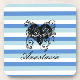 カッコいい驚くべき青いストライプハート コースター